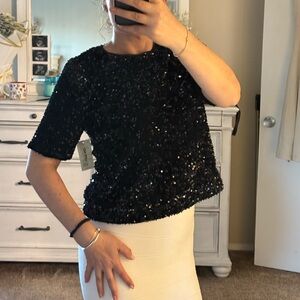 ON*34TH Black Sequin Top SZ XS